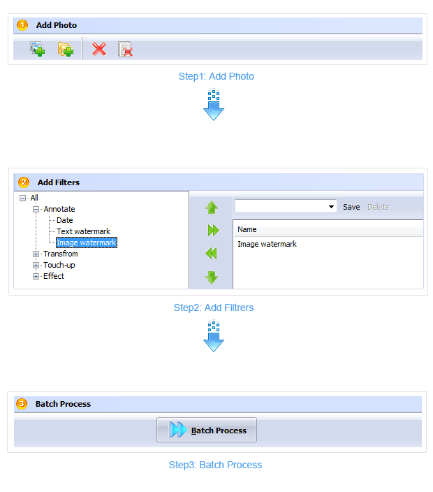   Boxoft batch photo processor three steps