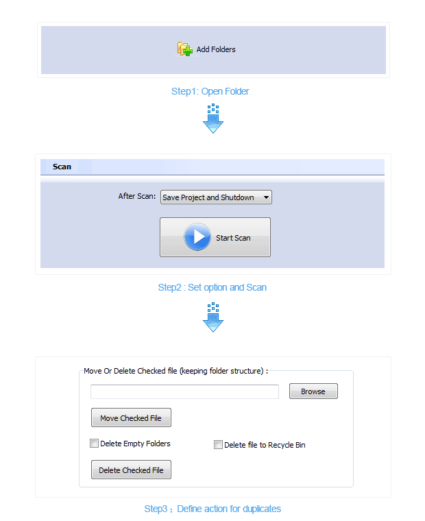   Boxoft Duplicate File Finder three steps