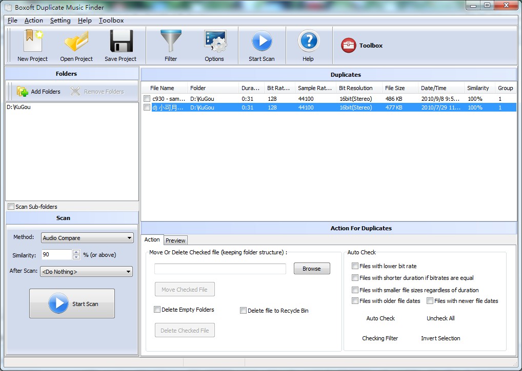 Windows 8 Boxoft Duplicate Music Finder full