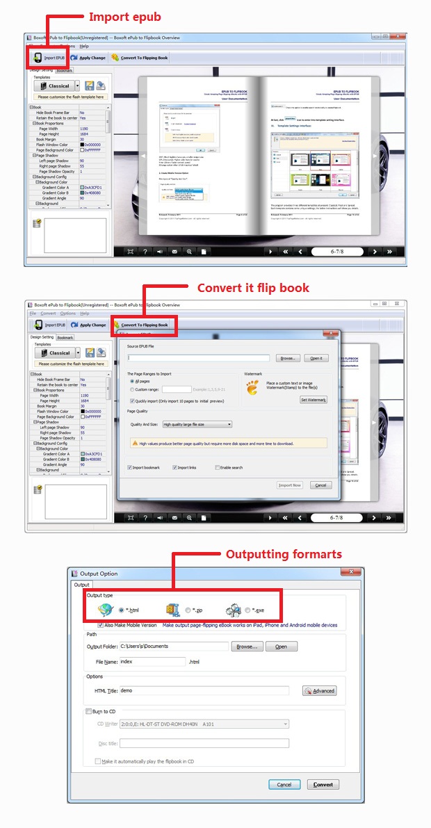  Step of Boxoft ePub to Flipbook