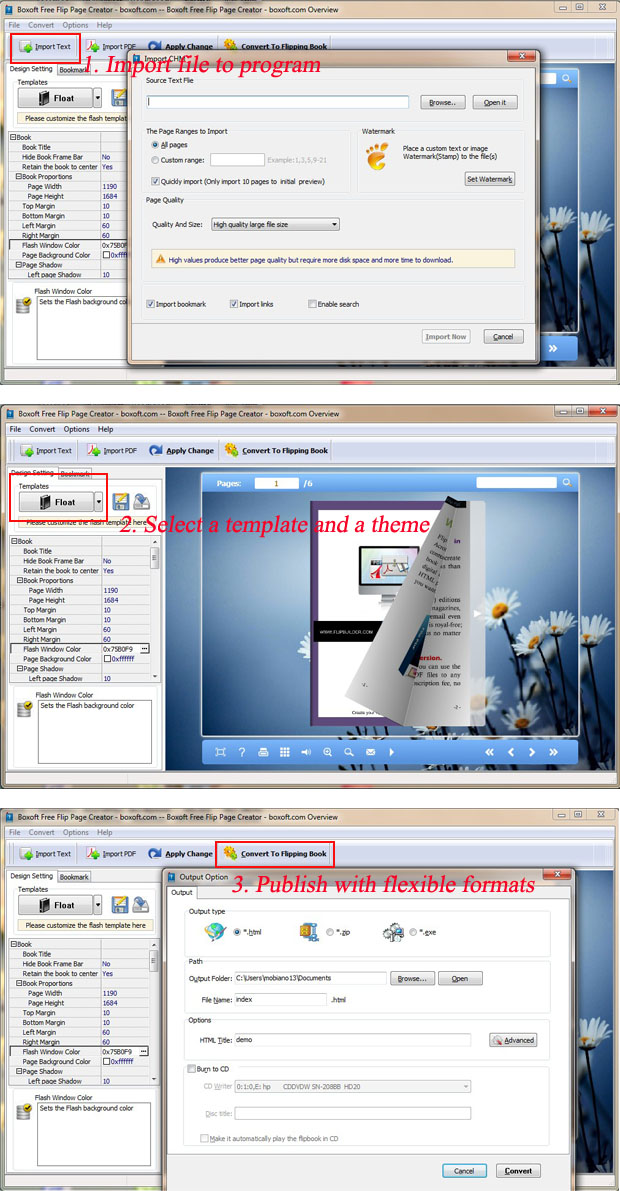 Boxoft Free FlipBook Creator Steps