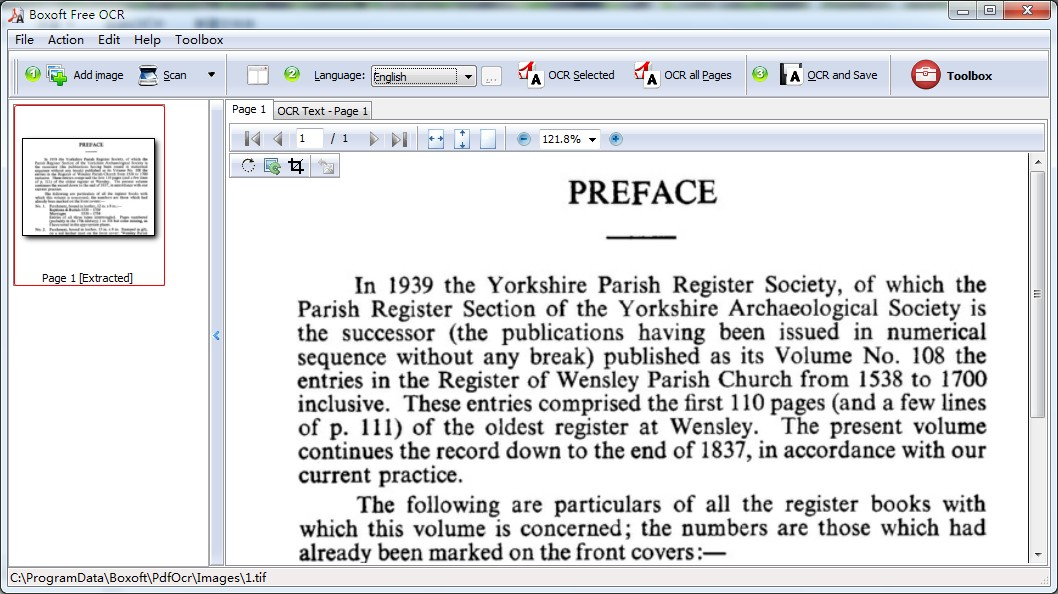 freeware for OCR scanned Image files and converting it into searchable Text