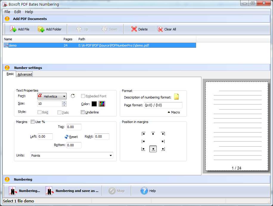 Stamp PDF documents based on their page numbers, dates and times.