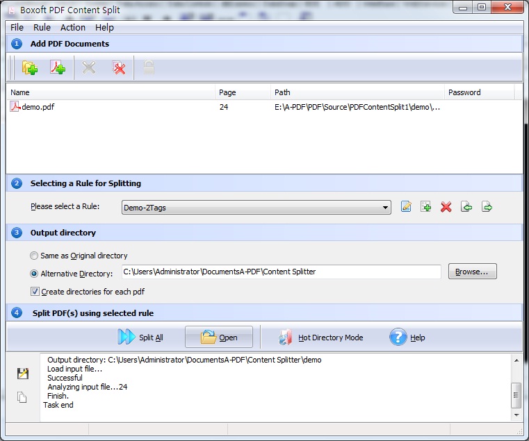 Boxoft PDF Content Split - split on text information within the PDF