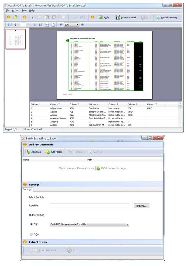 Boxoft pdf to excel Screenshots