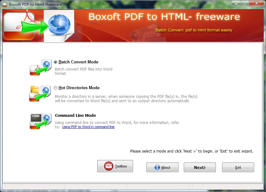 Windows 7 Boxoft Free PDF to Html (freeware) 1.0 full