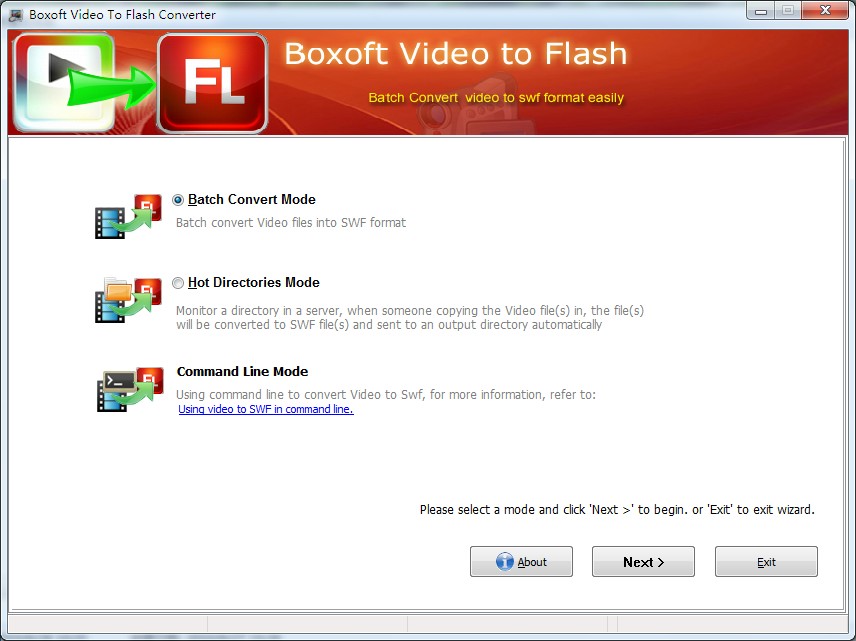 Converts movie file (AVI) into SWF Flash formats.